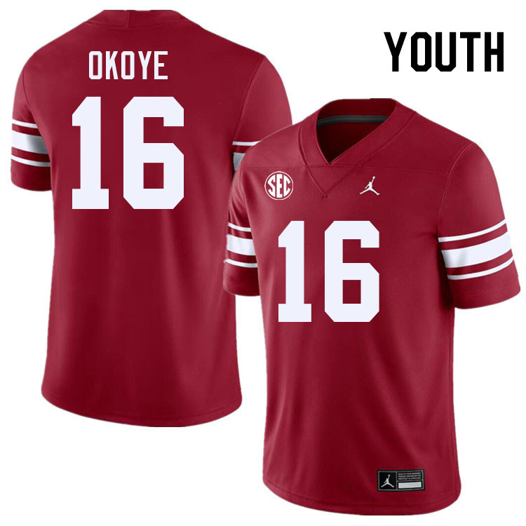 Youth #16 Danny Okoye Oklahoma Sooners 2024 SEC Conference College Football Jerseys-Throwback